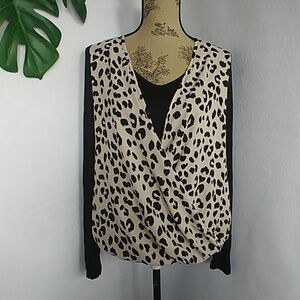 Buttons Animal Print Wrap Blouse Top